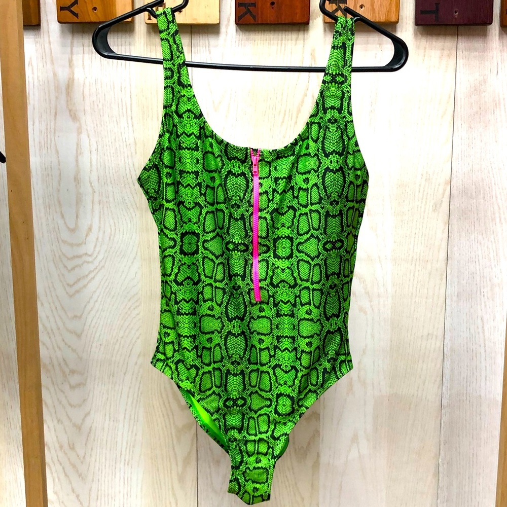 Neon green snake print swimsuit